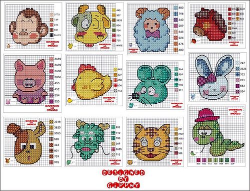 Schema punto croce Teste Animali