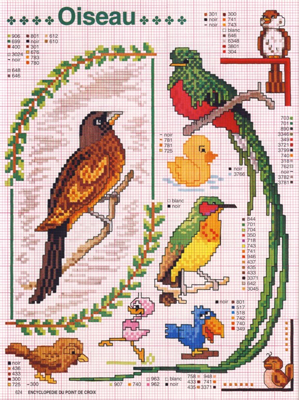 Schema punto croce Uccelli Tropicali