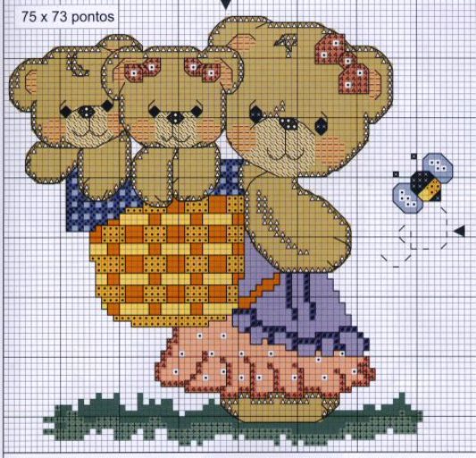 Schema punto croce Mamma-orsetta-con-bimbi