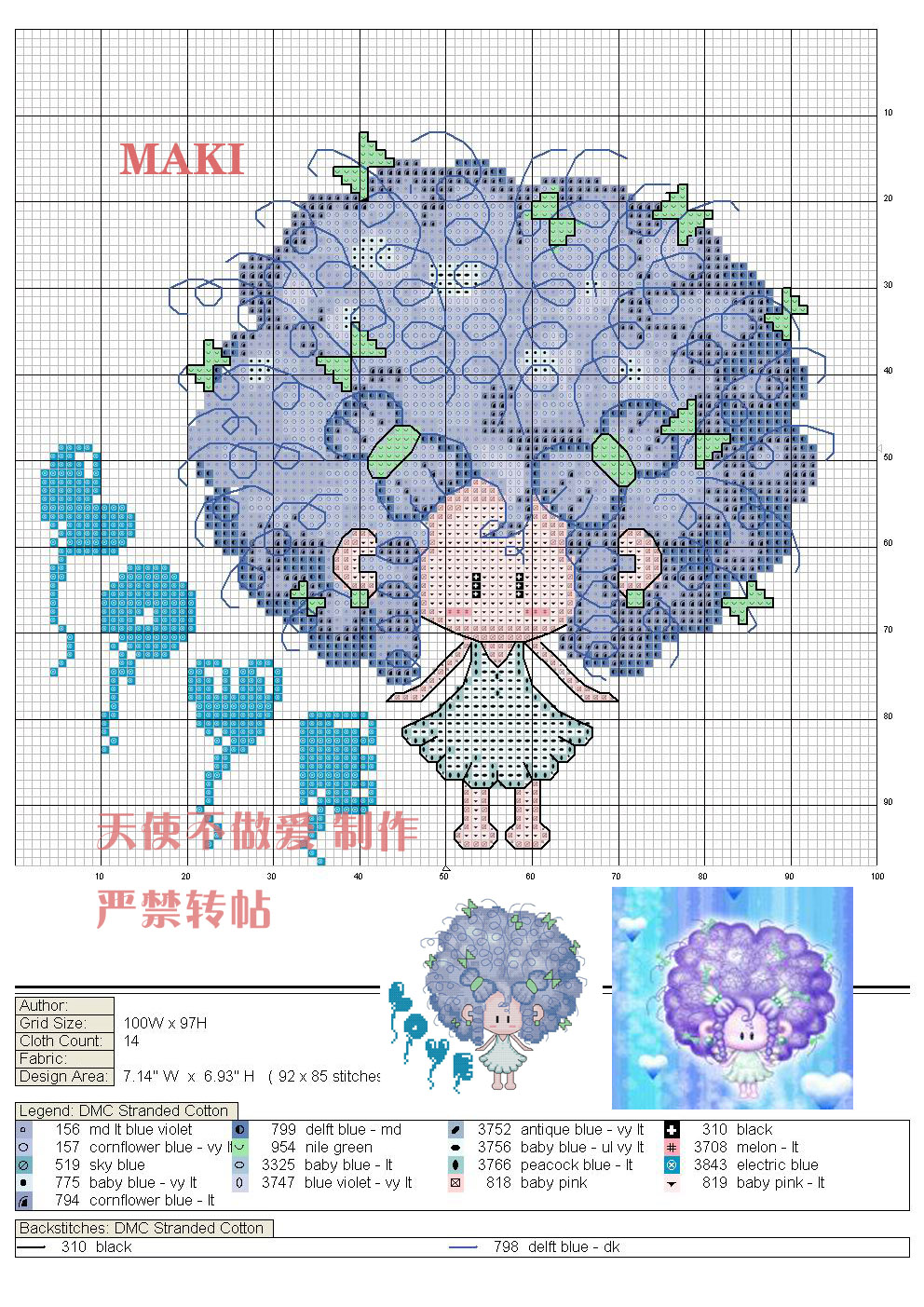 Schema punto croce Capellona Azzurra