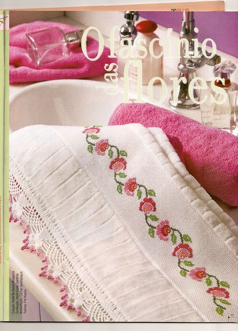 Schema punto croce Asciugamani Fiorellini Rosa 01