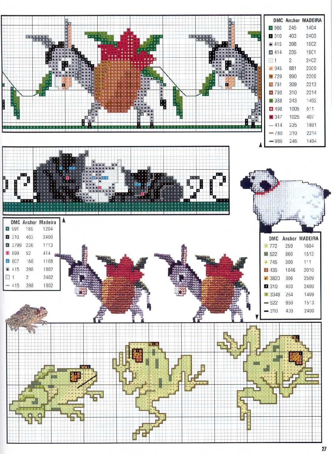 Schema punto croce Asini Rane Gatti