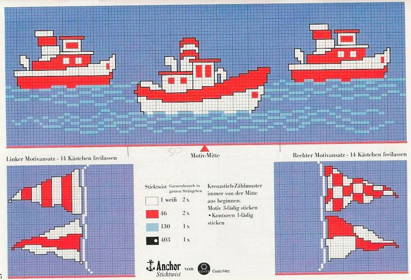 Schema punto croce Barche Bianche Rosse