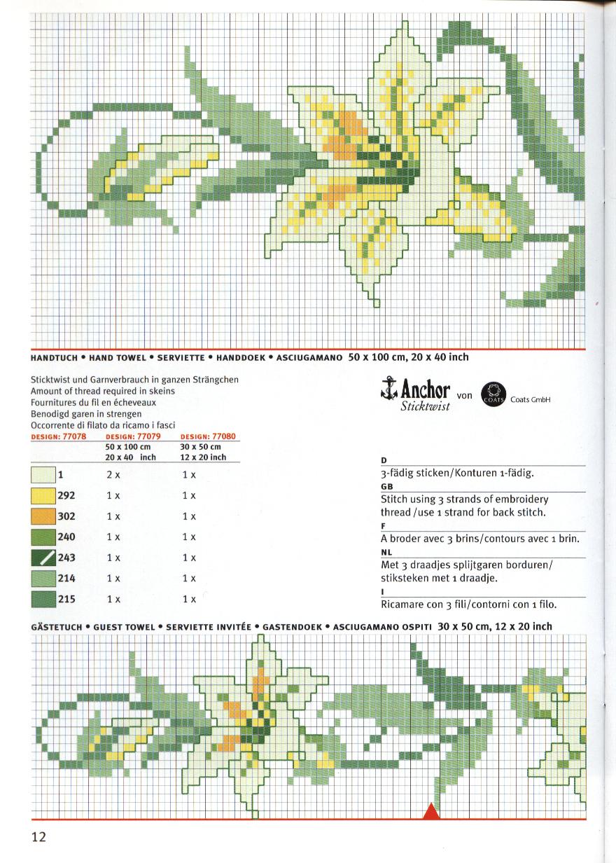 Schema punto croce Bordo Floreale Asciugamano 04
