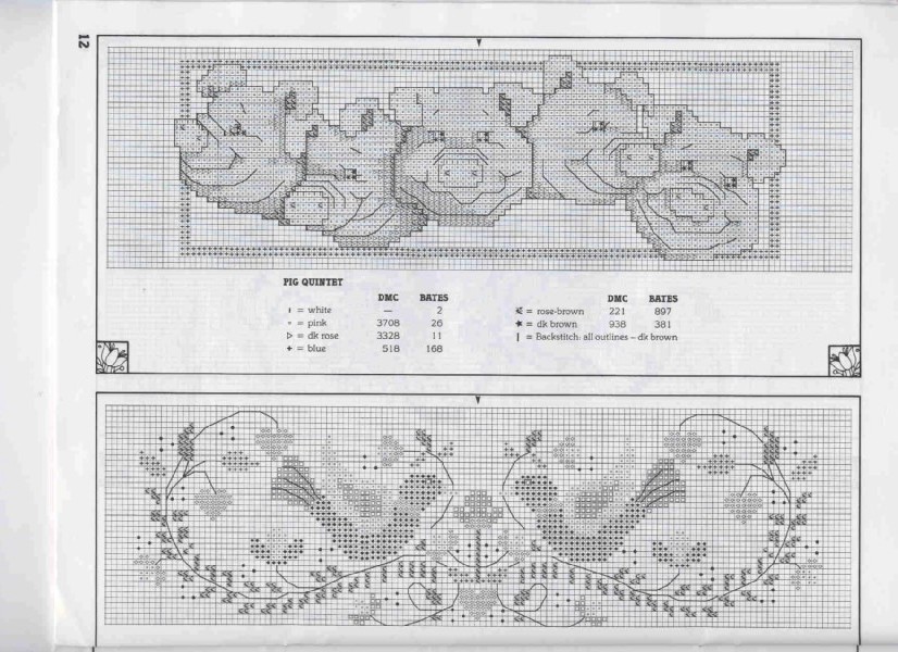 Schema punto croce Bordura Maiali Pavoni