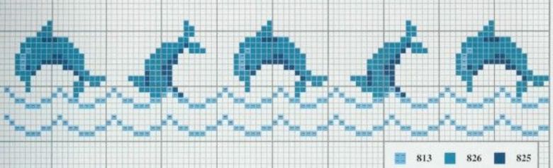 Schema punto croce Delfini Azzurri