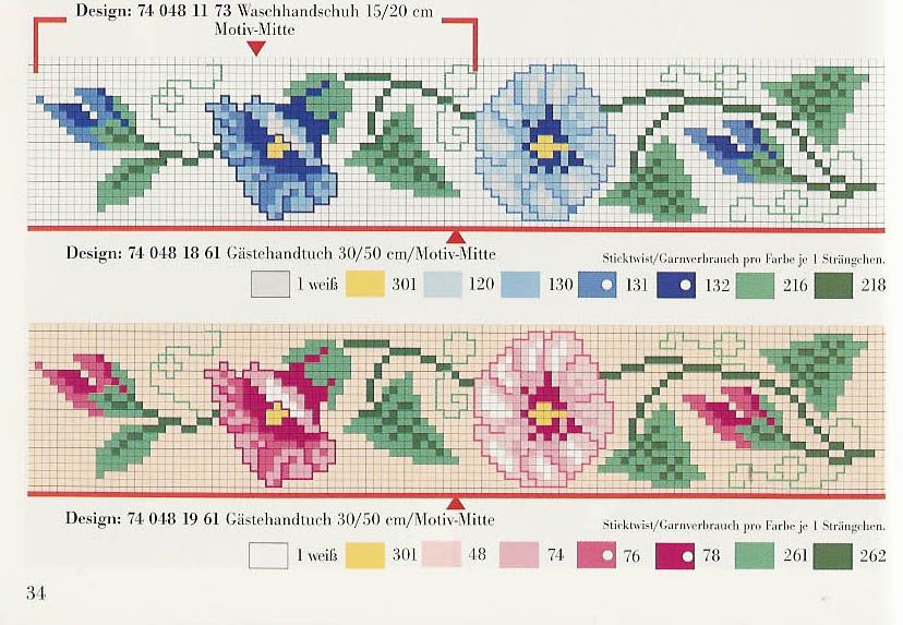Schema punto croce Fiori Azzurri Rosa