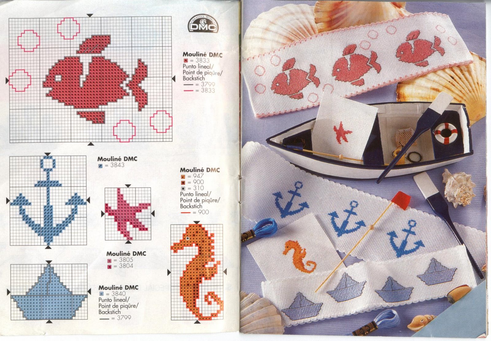 Schema punto croce Pesci Barca Ancora