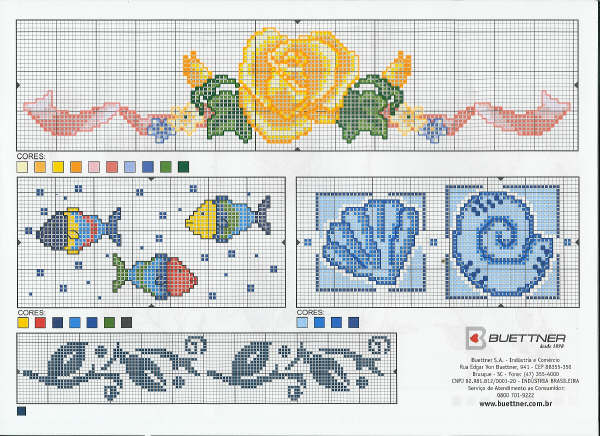 Schema punto croce Rosa Pesci Conchiglie