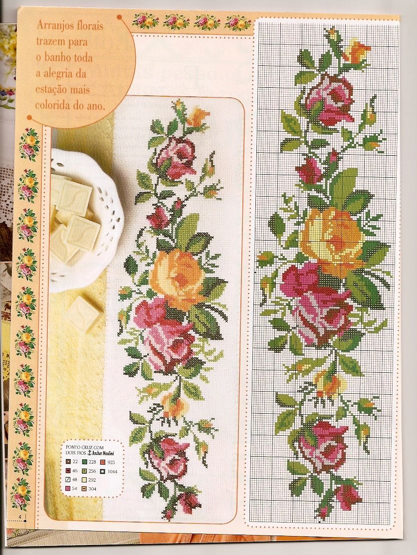 Schema punto croce Rose Rosa E Gialle