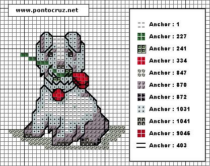 Schema punto croce Cane Con Rosa