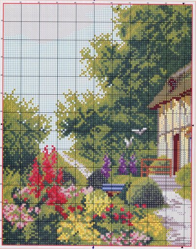 Schema punto croce Casa Con Giardino 02