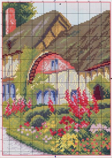 Schema punto croce Casa Con Giardino 03