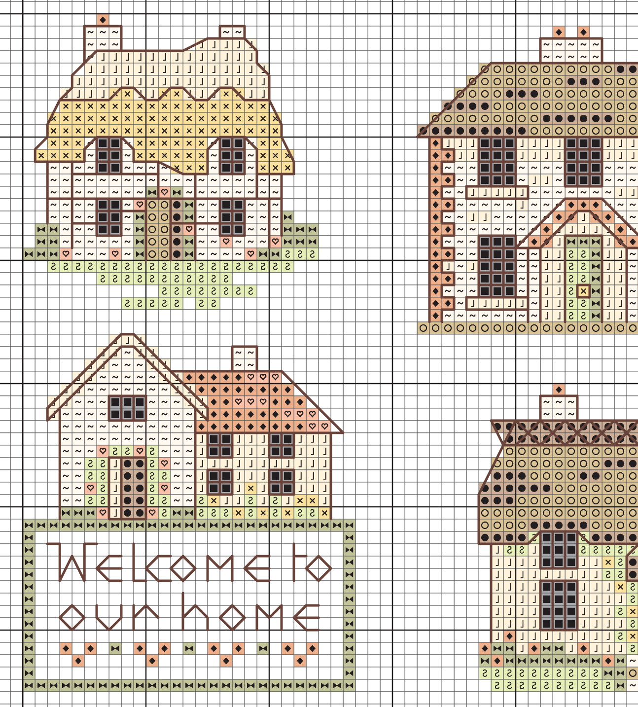 Schema punto croce Cottages Casas 01