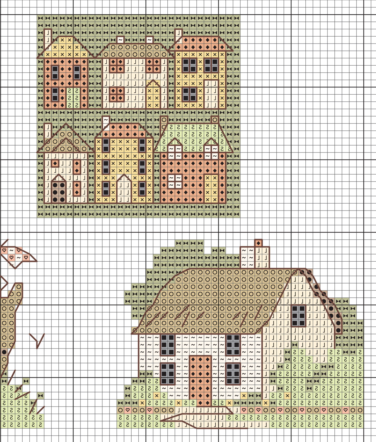 Schema punto croce Cottages Casas 05