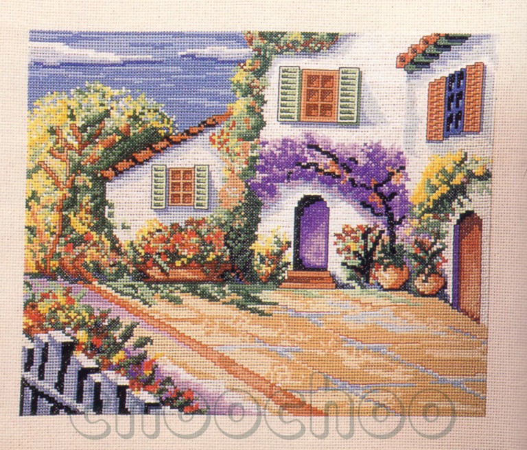 Schema punto croce Rincon Con Flores 01