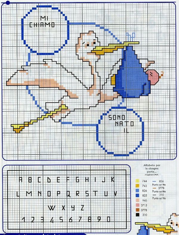 Schema punto croce Cicogna Data Nome