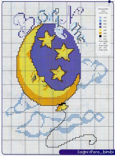 Schema punto croce Luna Stelle Nuvole