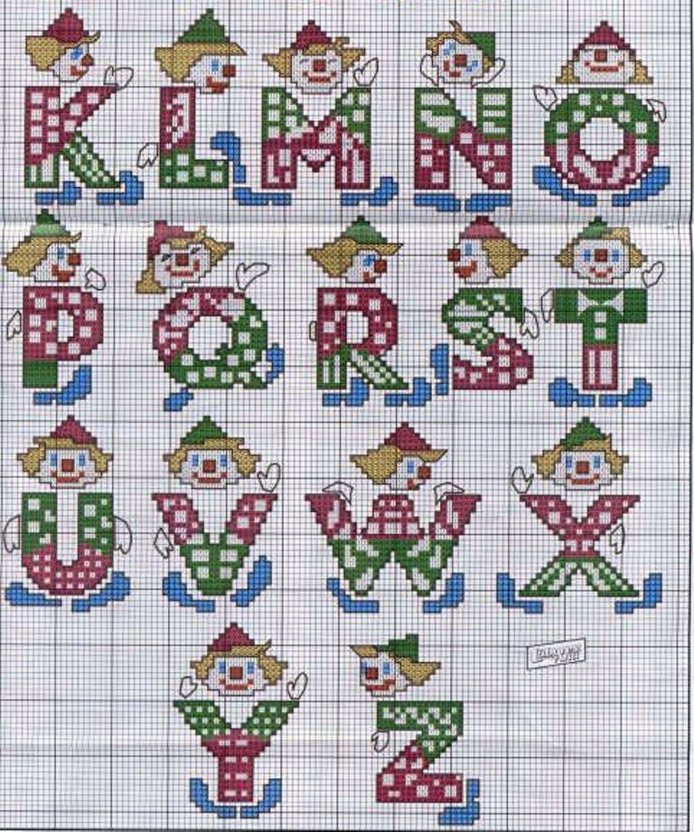 Schema punto croce Alfabeto Pagliaccio 2