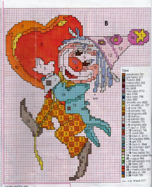 Schema punto croce Pagliaccio Con Cuore
