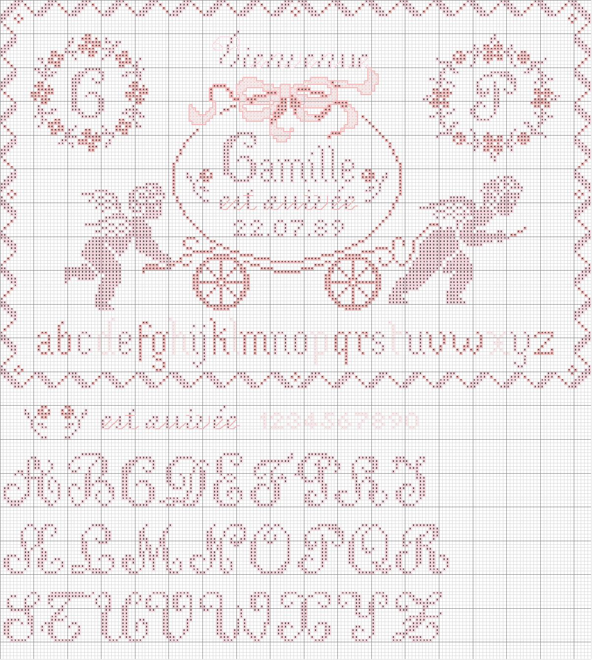 Schema punto croce Cuscino Nascita Femminuccia