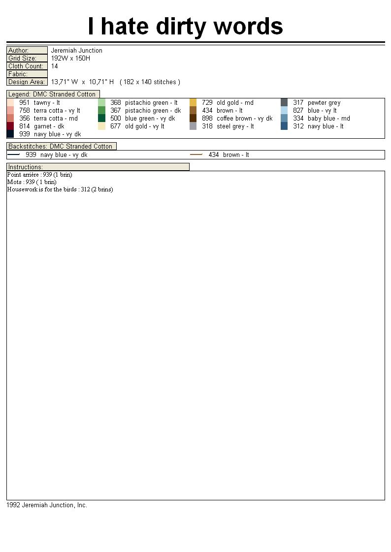 Schema punto croce Grandi Pulizie 07