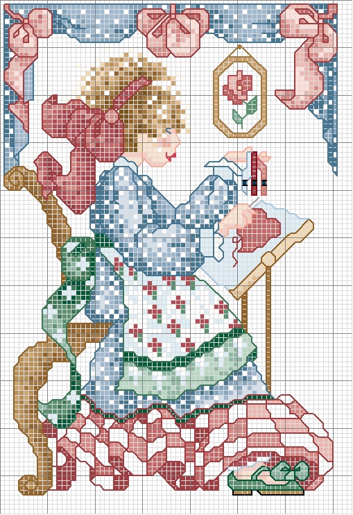 Schema punto croce Ricamatrice 03