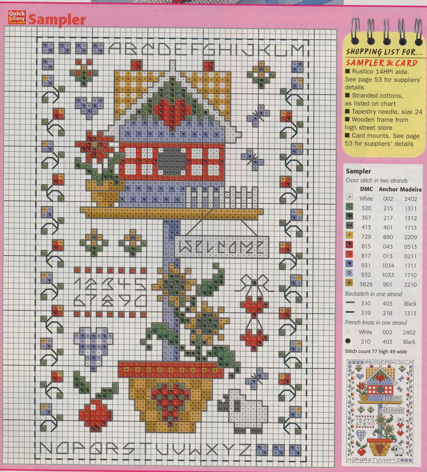 Schema punto croce Sampler Birdhouse Welcome