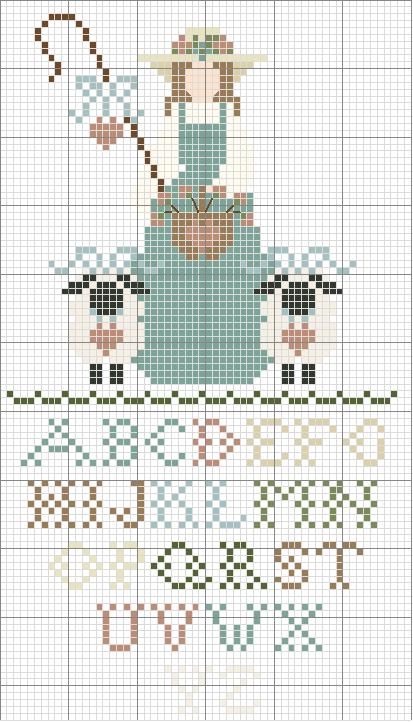 Schema punto croce Shepherdess With Alphabet