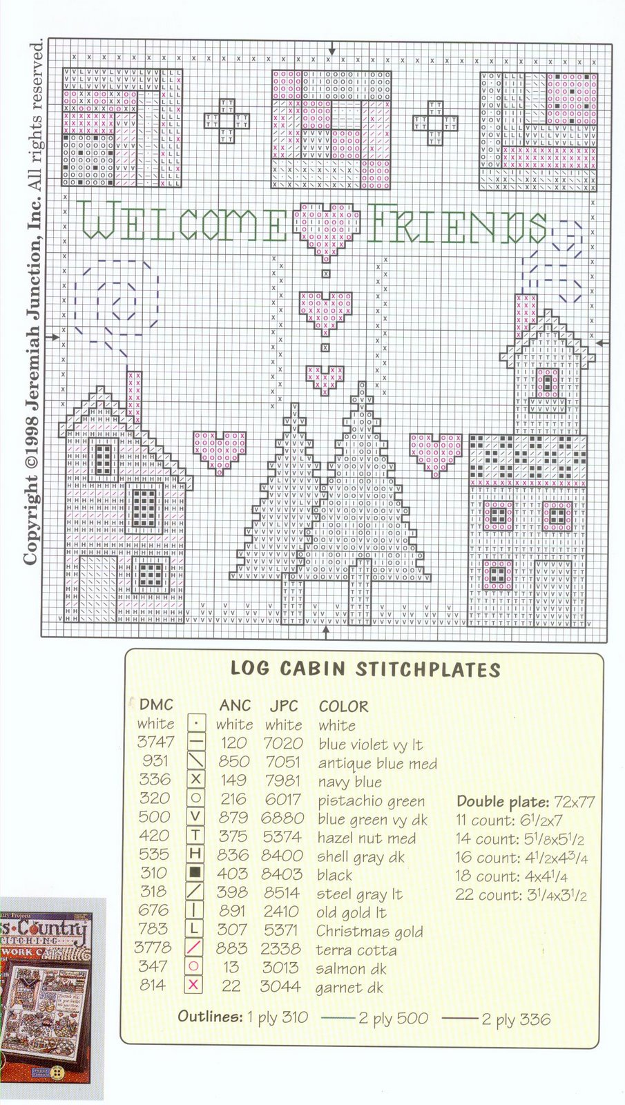 Schema punto croce Stitchplates Log Cabins 02