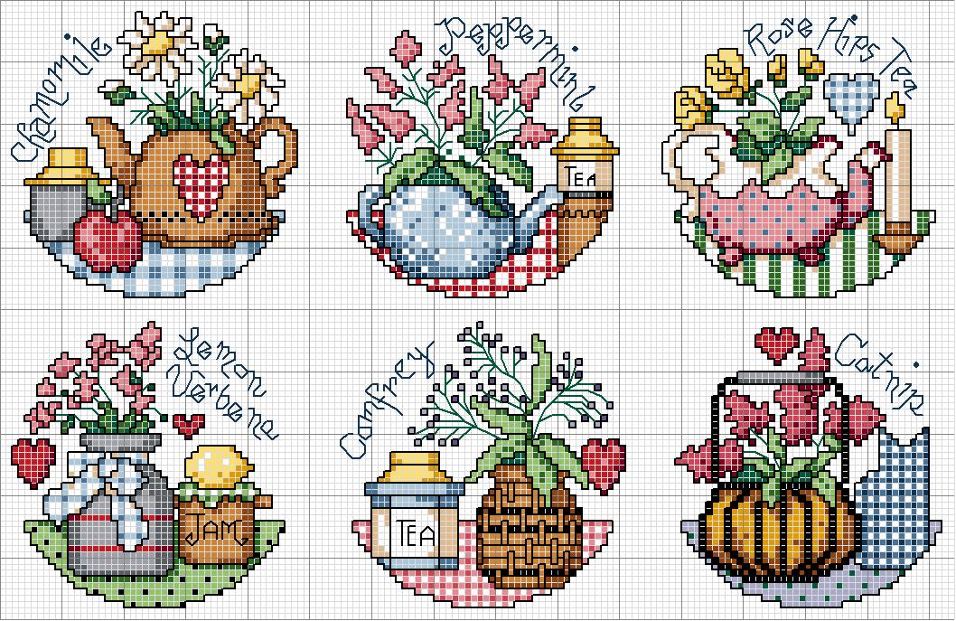 Schema punto croce Teapot Herbs