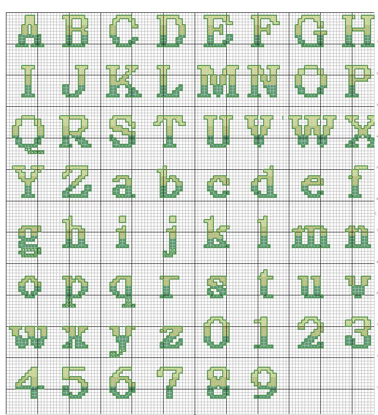 Schema punto croce Alfabeto verde