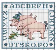 Schema punto croce Alfabeto maialini