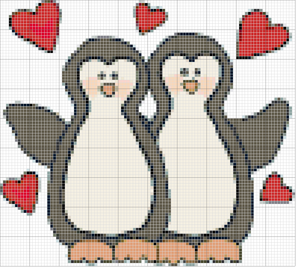Schema punto croce Pinguini cuore