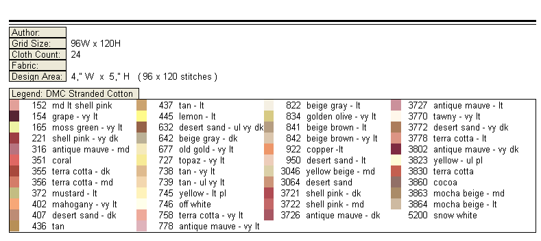 Schema punto croce Bimba tavola legenda