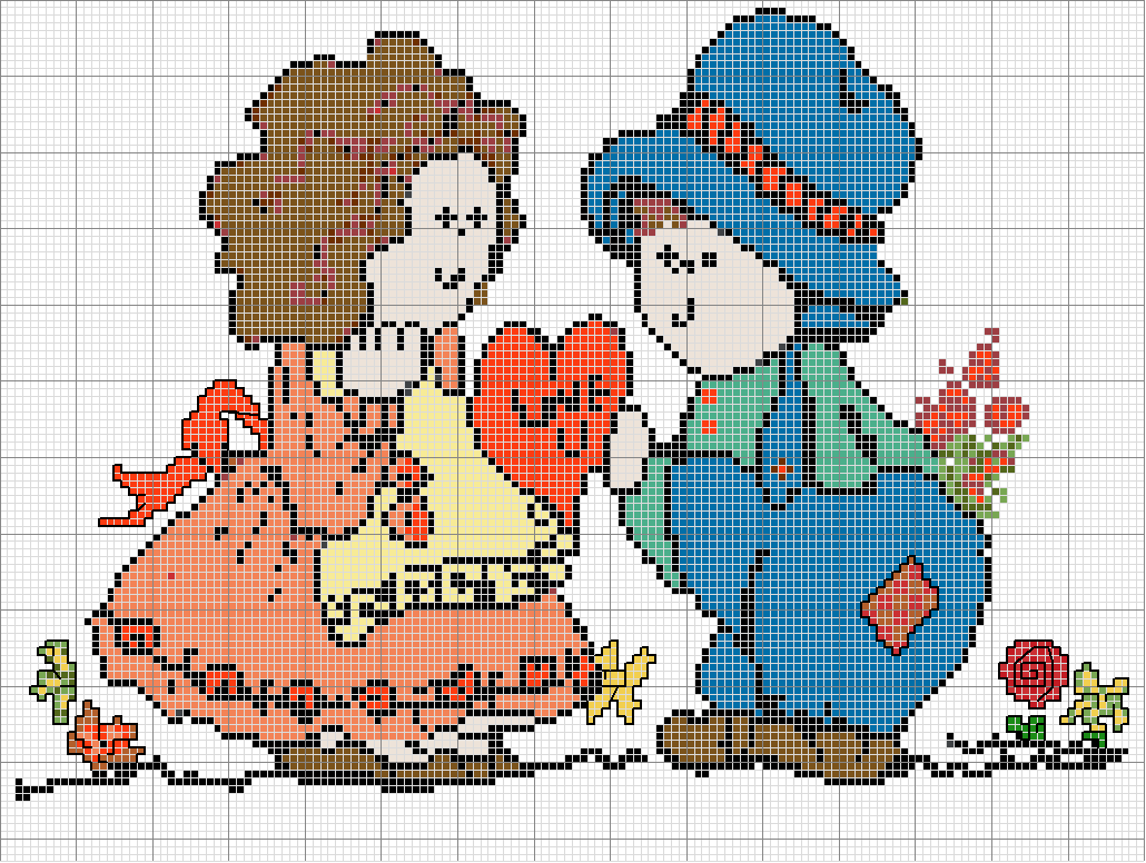 Schema punto croce Bimbi innamorati