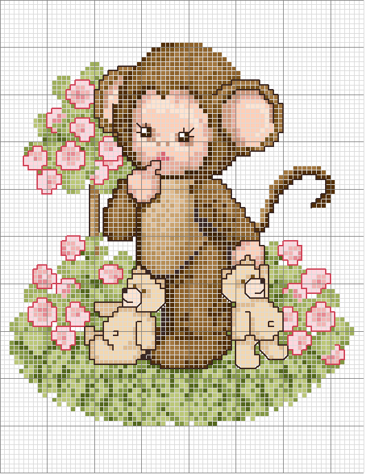 Schema punto croce Monkey fiori