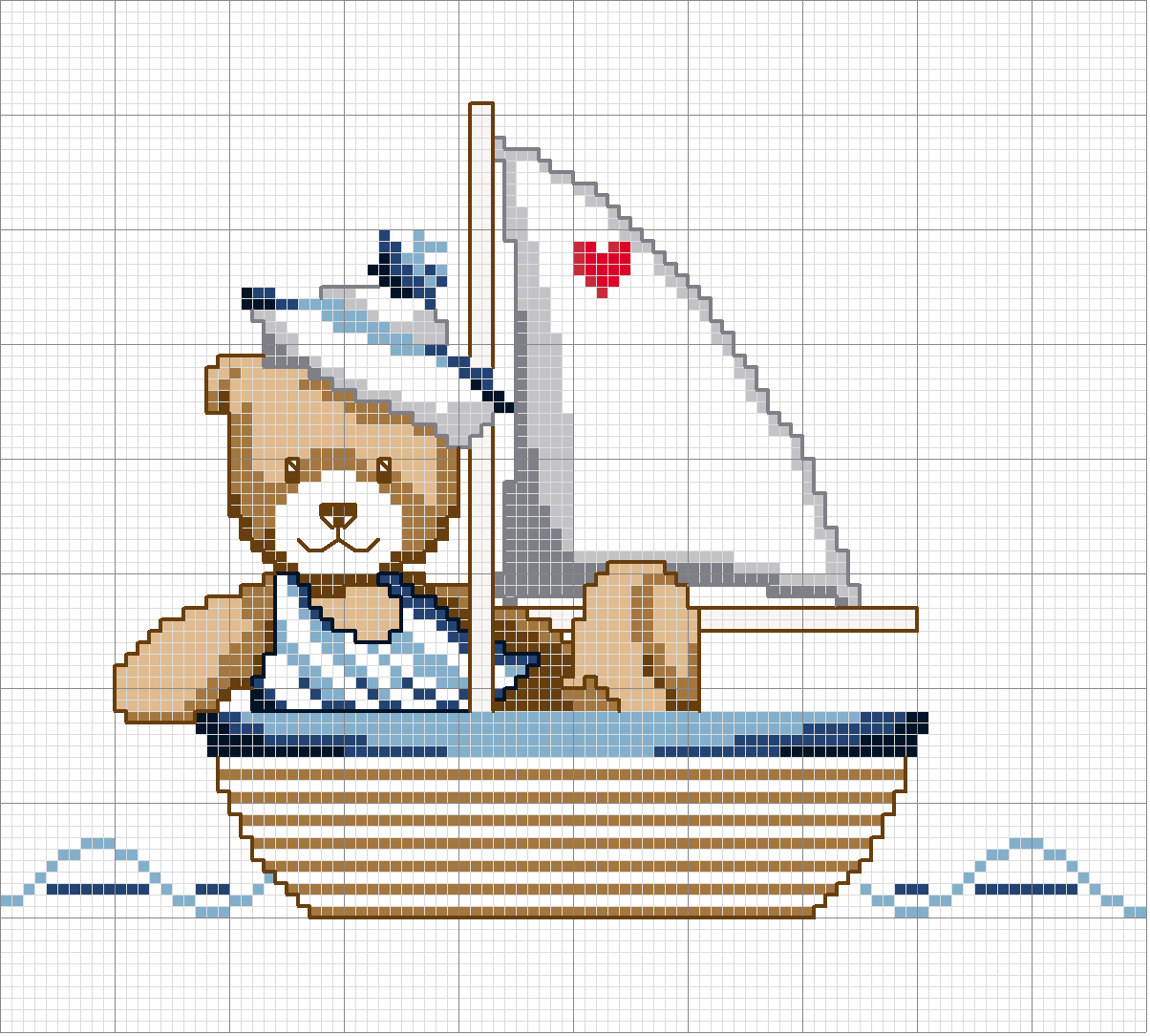 Schema punto croce Orsetto barca