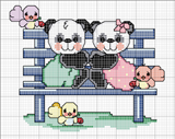 Schema punto croce Panda Amori