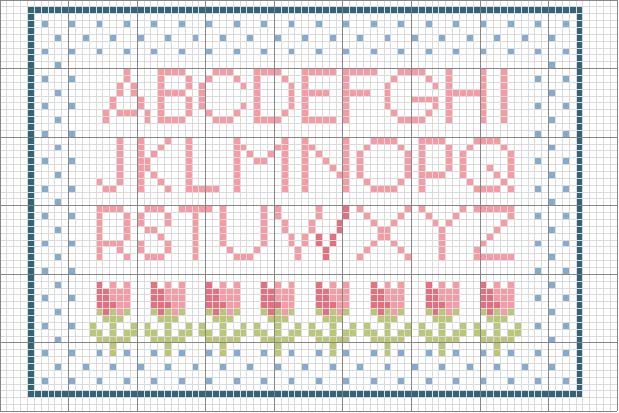 Schema punto croce Alfabeto tulipani