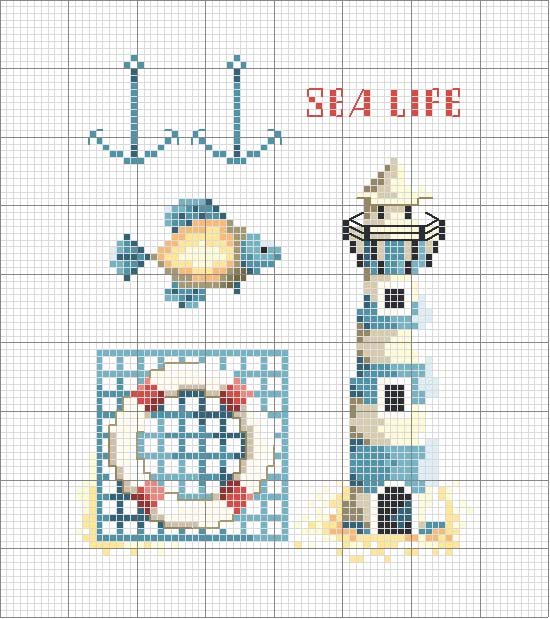 Schema punto croce Faro marino