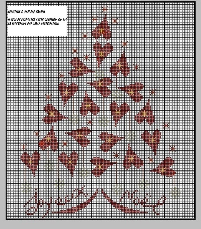 Schema punto croce Albero natale cuori