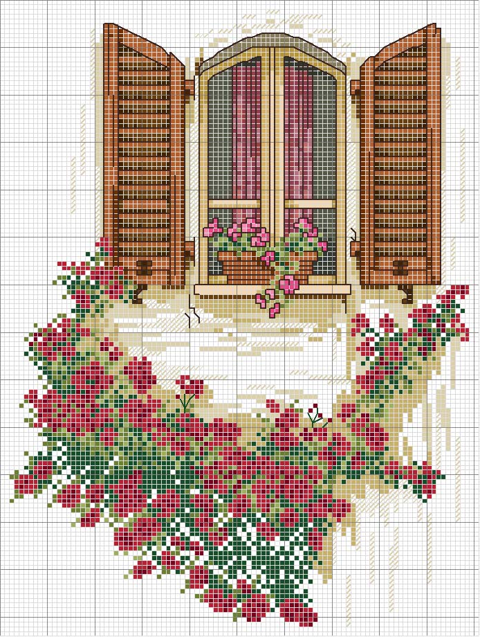 Schema punto croce Finestra con rose