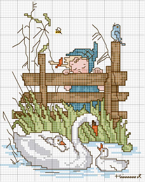 Schema punto croce Mamma cigno