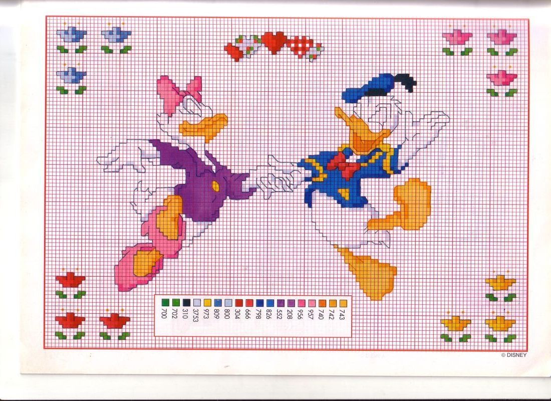 Schema punto croce Paperino e paperina 2