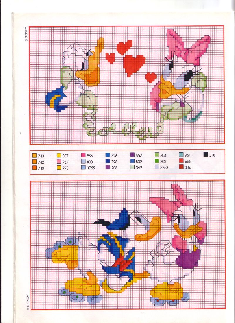 Schema punto croce Paperino e paperina