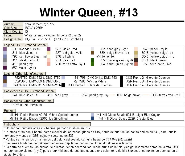 Schema punto croce Regina invernale legenda