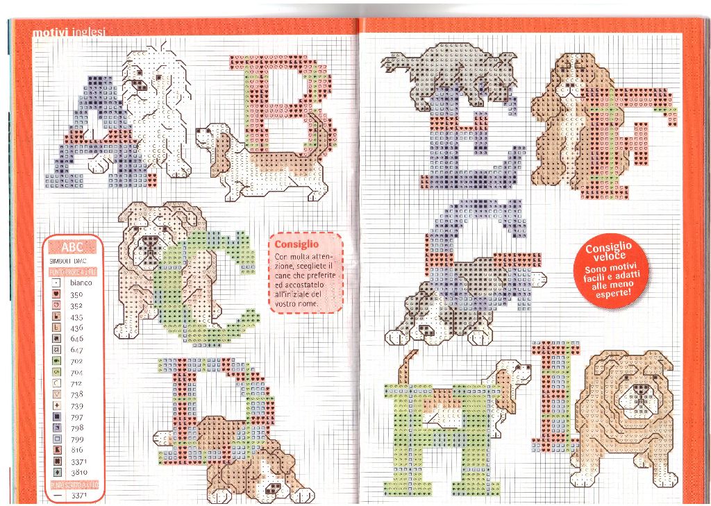 Schema punto croce Alfabeto cani 1