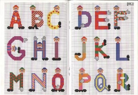 Schema punto croce Alfabeto clown 1