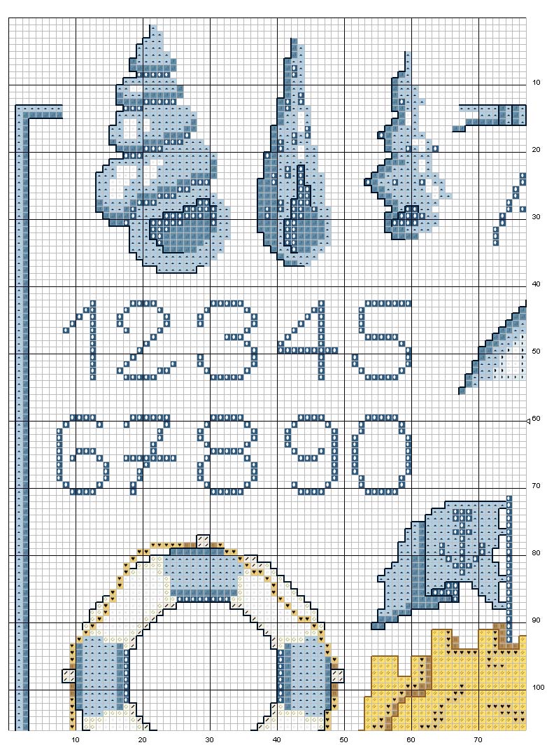 Schema punto croce Alfabeto mare 1